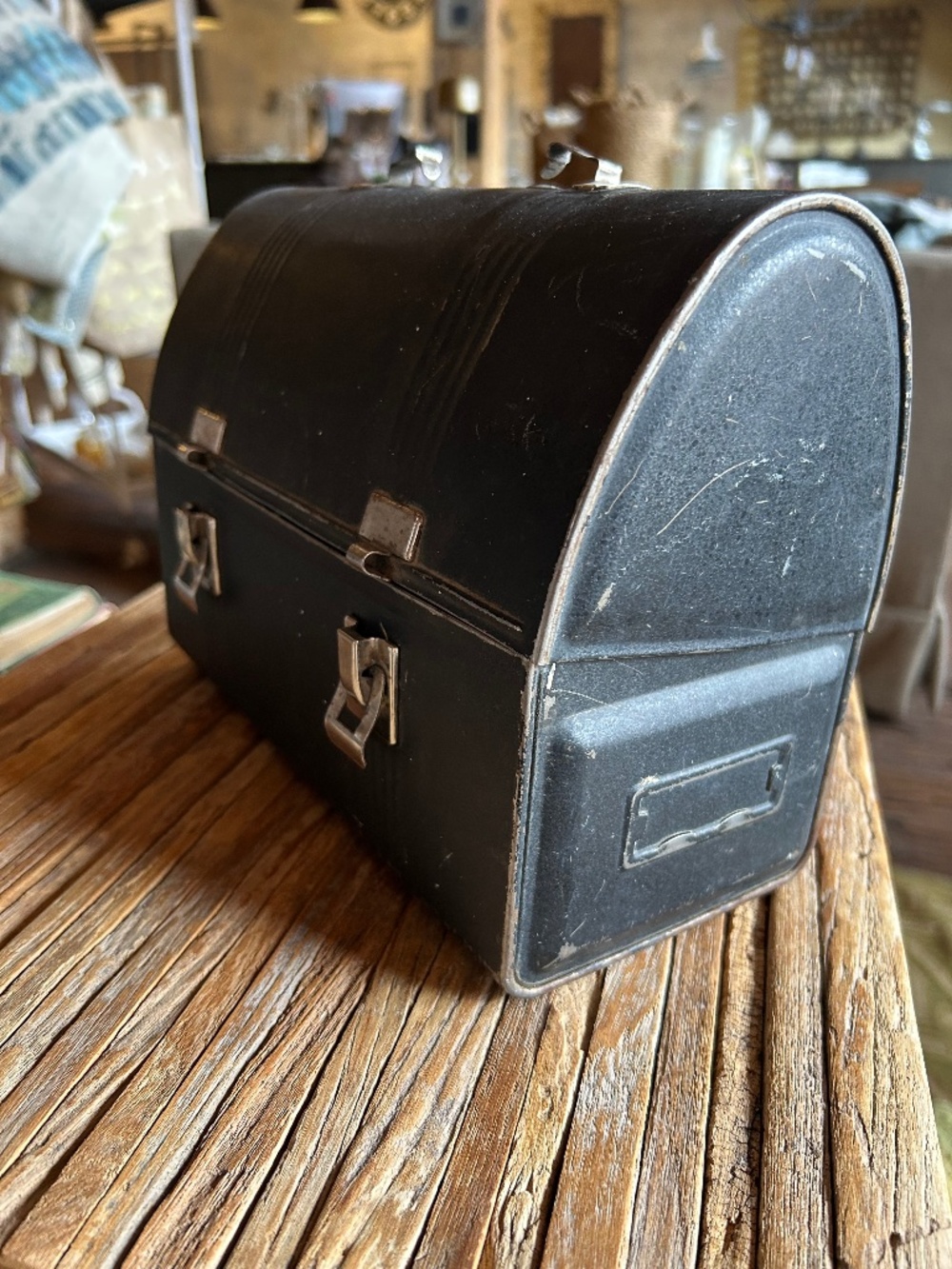 Vintage black old metal lunchbox